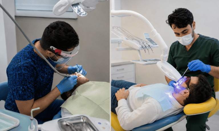 مقایسه جرم‌گیری و بلیچینگ دندان در کلینیک دندانپزشکی